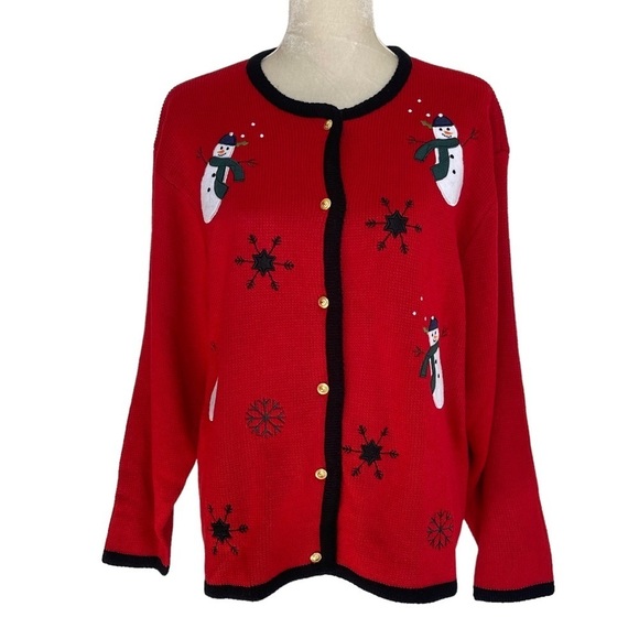 Croft & Barrow Women’s Holiday Ugly Christmas Sweater Cardigan Size XL Snowman - Picture 1 of 7